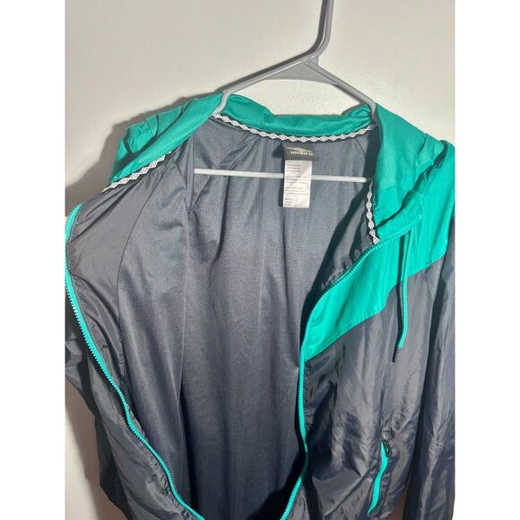 Umbro Men’s Windbreaker Jacket Size M Gray Teal Colorblock Hooded Full Zip - Picture 4 of 5